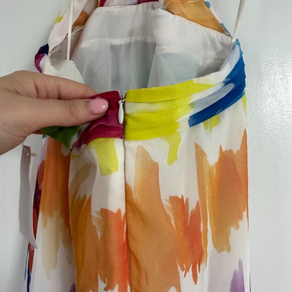 PatBO Bloom Cutout Flare Maxi Dress Halter Neck Back Tie Multicolor Print Size 6 - Picture 13 of 15